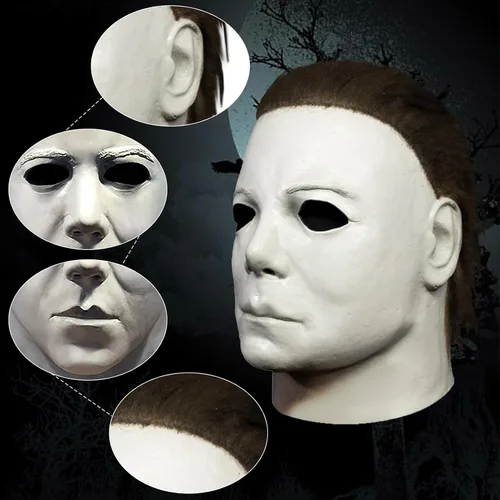 Vista 4 de Lucasou Máscara de Michael Myers original para adultos, máscara de miedo para Halloween, máscara de látex para cosplay, baile de graduación, disfraz