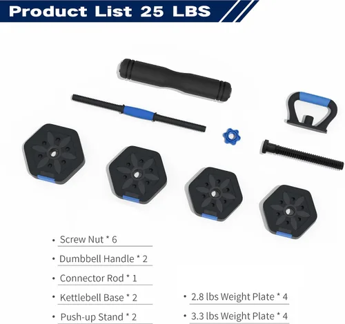 Vista 2 de VIVITORY Juego de mancuernas de pesos ajustables, pesas libres con conector, juego de mancuernas ajustables antideslizantes, barra para gimnasio