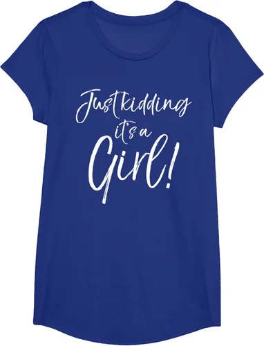 Vista 24 de Camiseta divertida de revelación de género Blue Trick Just Kidding It's a Girl!, Azul / Patchwork, S Azul Pastel