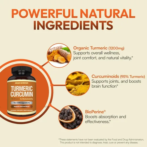 Vista 5 de Cúrcuma Curcumina con Bioperine 1300 mg con Black Pepper – Cápsulas de apoyo conjunto Suplementos nutricionales – 100% Herbal Tumeric Root