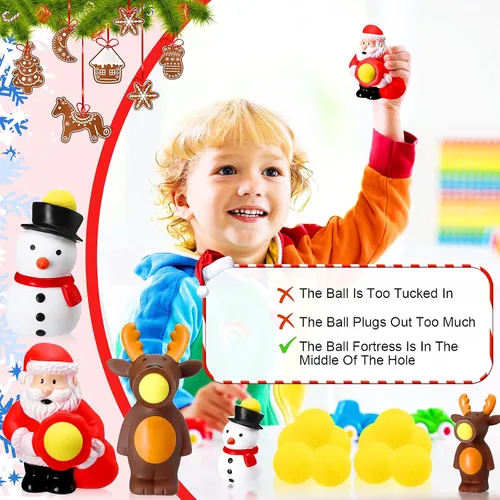 Vista 3 de Vinsot 3 juguetes de bolas de Navidad con 15 rellenos de calcetines de Navidad, Papá Noel, muñeco de nieve, elfo, reno, bola de disparo, bolas