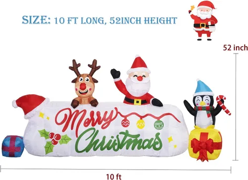 Vista 9 de Beyond Your Thoughts Decoración inflable de Navidad de 10 pies de largo, pancarta de Papá Noel, ciervo, pingüino, regalos inflables para vacaciones