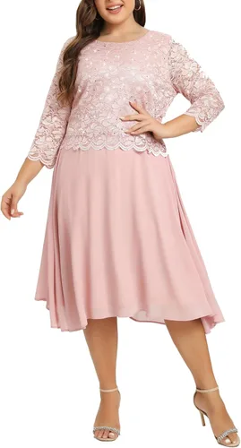 Vista 3 de Vestido de encaje de lentejuelas para mujer, talla grande, tallas grandes, para regalos para madres, ocasiones especiales, vestidos de fiesta de boda