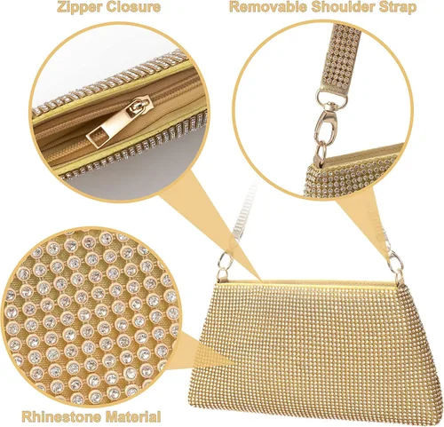 Vista 4 de Desy & Feeci Bolso de noche para mujer, bolso de mano completo con diamantes de imitación para mujer, dama, niña, novia, graduación, cóctel, fiesta