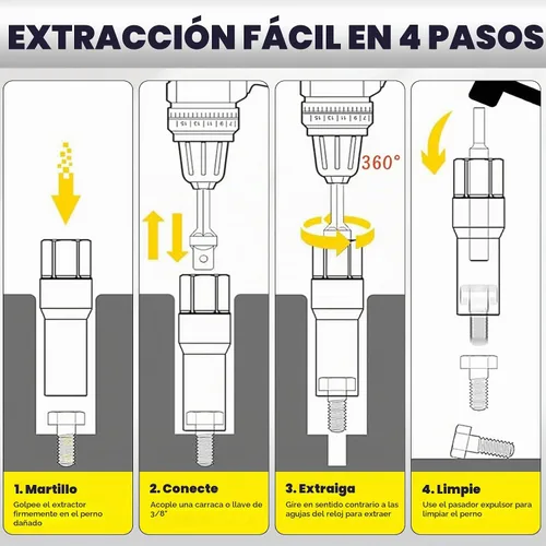 Vista 7 de Topec Juego de Extractor de Pernos Profundos Tipo Espiral de 10 Piezas, Juego de Llaves de Extracción de Bujías, Removedor de Tuercas Peladas