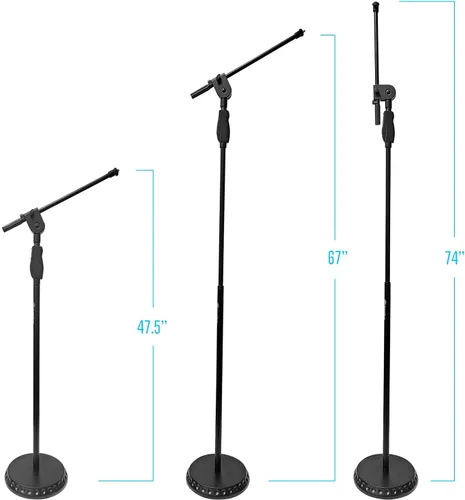 Vista 2 de AxcessAbles - Soporte de micrófono ponderado con base redonda pesada, ajuste de altura de agarre rápido, soporte de micrófono de 74 pulgadas que