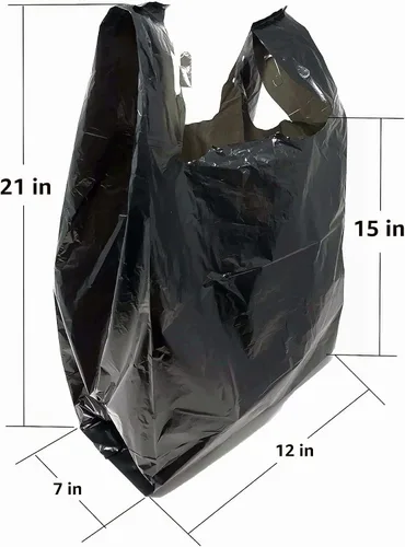 Vista 2 de Compras de comestibles Bolsas de plástico para camisetas lisas 12" x 7" x 21" (negro, 150)