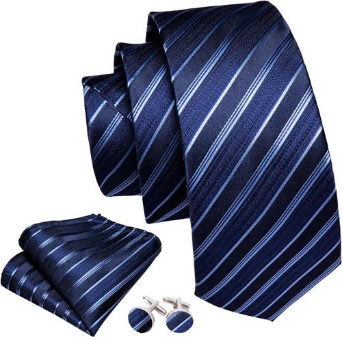Vista 71 de Barry.Wang Juego de corbatas para hombre, corbata de seda a rayas, tejido a cuadros, gemelos formales, negocios, boda