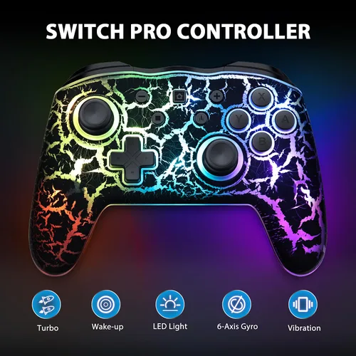 Vista 2 de D.Gruoiza Colorful LED Switch Pro Controllers for SwitchLiteOLED, Wireless Switch Controller with Adjustable Vibration,Turbo,6-Axis Gyro