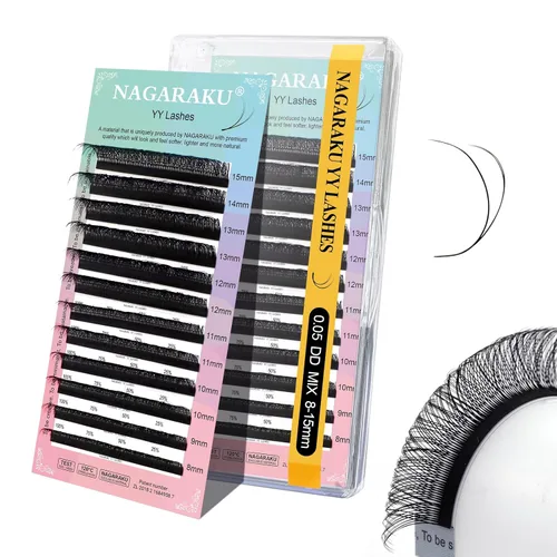 Vista 86 de NAGARAKU YY - Extensiones de pestañas, suministros Y, Lash 4D, Easy Fan, pestañas cruzadas de volumen ruso, pestañas YY, tejidas a mano, malla