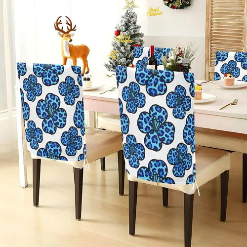 Vista 3 de Blue Flower Leopard Print Birthday Seat Cover for Classroom Chair Washable or Wedding Set of 2 Decoration Club Chair Cover protectores de sillas