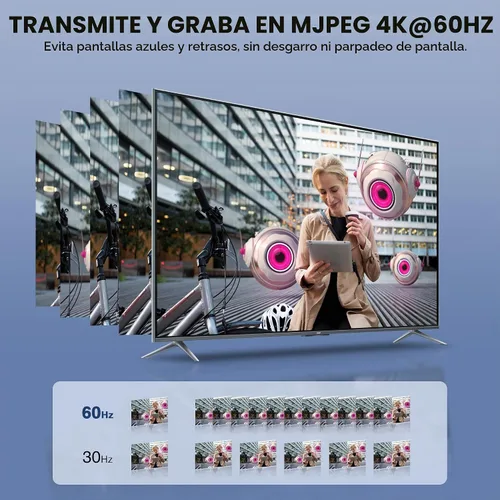 Vista 2 de Tarjeta de captura de video HDMI 4K 60Hz salida, HDMI a USB 3.0 A y USB C tarjeta de captura para cámara/Xbox/PS5/4/PC/OBS/Switch 2 Azul