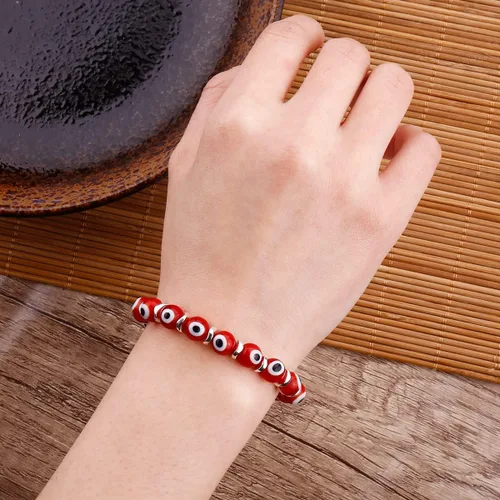 Vista 4 de Pulseras de mal de ojo para mujer con cuentas hechas a mano, pulsera elástica dorada para niñas