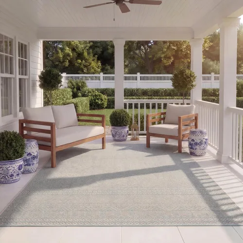 Vista 47 de SAFAVIEH Alfombra lavable para exteriores, colección Courtyard de 2.3 x 6.7 pies, beige y azul aguamarina, no desprende pelusa y es fácil