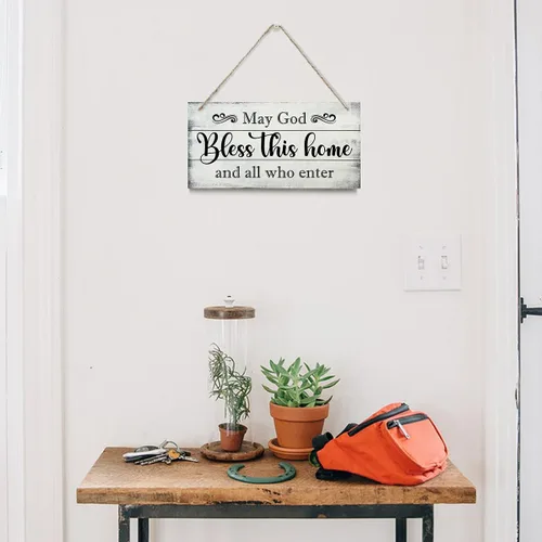 Vista 3 de Letrero decorativo de madera con texto en inglés «May God Bless This Home» («May God Bless This Home»)