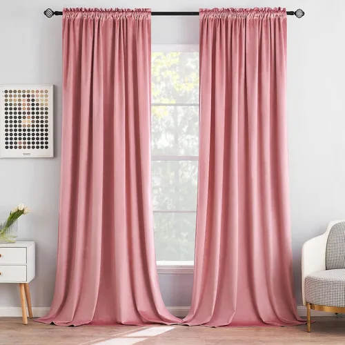 Vista 2 de MIULEE Cortinas opacas de terciopelo rosa rubor con aislamiento térmico para dormitorio, sala de estar, oscurecimiento de 84 pulgadas de largo