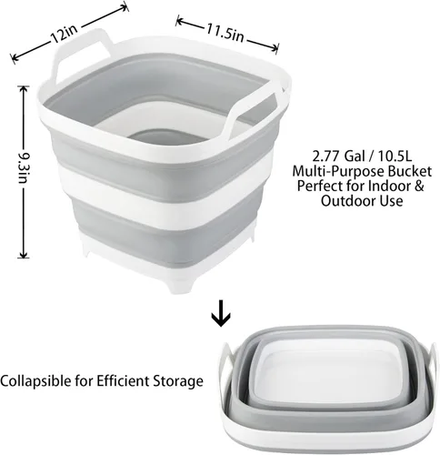 Vista 2 de Paquete de 2 cubos de hielo plegables con 2.77 galones / 10.5 litros cada uno, enfriador de bebidas plegable para vino, cerveza y champán, bañera