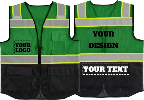 Vista 27 de Chaleco de seguridad reflectante de malla con logotipo personalizado con cremallera Chaleco de alta visibilidad para construcción al aire libre Ropa