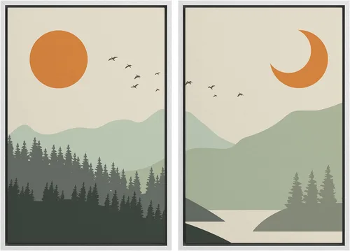 Vista 110 de Ashbrook - Set de arte de pared en lienzo enmarcado, tonos orgánicos de la tierra en beige y marrón con ilustraciones de trazos circulares, arte