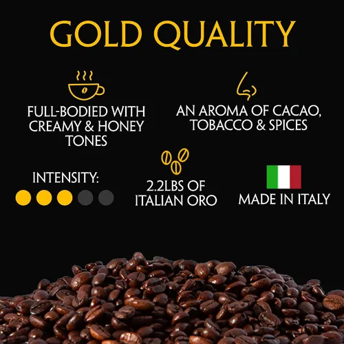 Vista 4 de Caffe Mercanti Oro Café tostado italiano en grano entero, bolsa de 2.2 libras, Napoli Italiano Caffe tostado fresco, Oro: el impulso perfecto