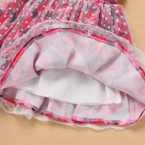 Vista 6 de IDOPIP Baby Girls Floral Tutu Dress Summer Mesh Lace Sleeveless Backless Princess Birthday Party Dresses with Headband Outfit