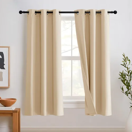Vista 74 de RYB HOME - Cortinas con cancelación de ruido de 63 pulgadas de largo, juego de 2 paneles, 3 capas totales, cortinas opacas, insonorizadas