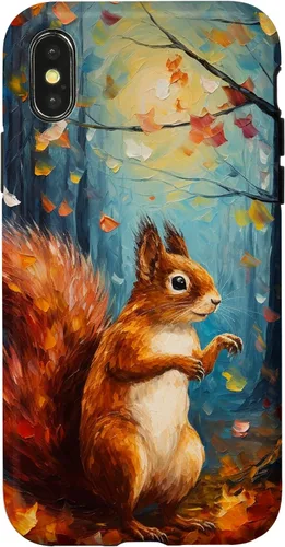 Vista 5 de Starry Night Squirrel Autumn Falling Leaves Van Gogh Style Case for iPhone 16