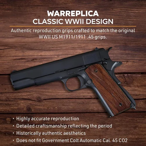 Vista 34 de WWII US M1911 / 1911 .45 Puños de madera - Reproducción