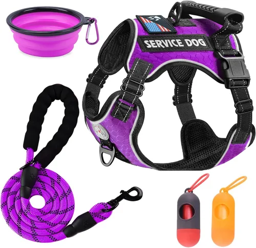 Vista 7 de Arnés para perro de servicio Cymiler, juego de arnés y correa sin tirones, arnés ajustable de Oxford reflectante para perro de servicio con asa