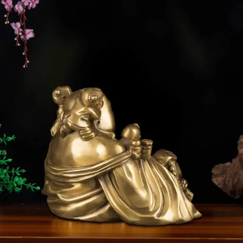 Vista 4 de BRABUD chino Fengshui riendo Buda sentado con 5 niños estatua atrayendo felicidad en la colección de decoración de la familia ZD066
