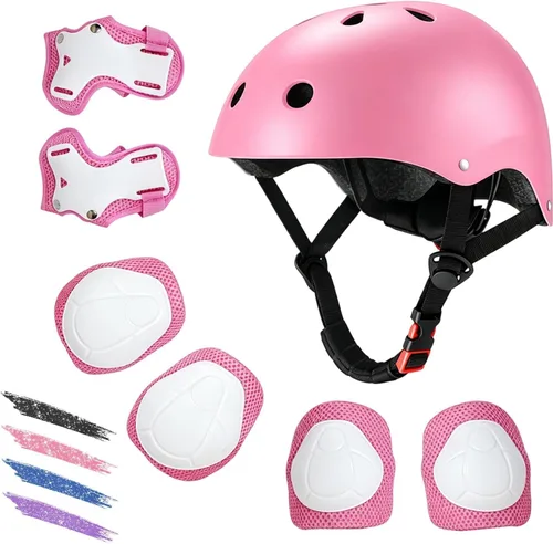 Vista 10 de Casco de bicicleta para niños de edades 2-14, casco de seguridad ajustable para niños pequeños con juego de equipo de protección, cascos para Negro