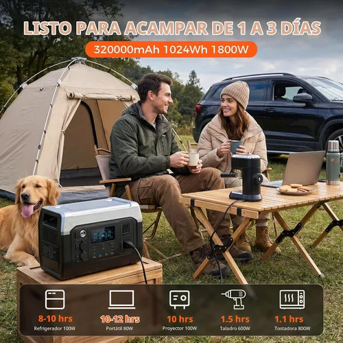 Vista 9 de XP1000 Portable Power Station, 1024Wh 1800W LiFePO4 Solar Generator XP1000 1800W Power Station