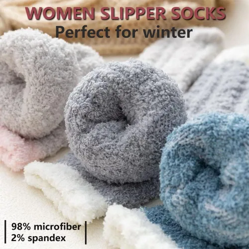 Vista 4 de ENASGLOO 6 pares de calcetines mullidas de microfibra para mujer, calcetines mullidas para dormir en invierno