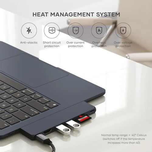 Vista 4 de Satechi Adaptador multipuerto USB C 7 en 1 Pro Slim, USB C Dongle, carga de 100 W, HDMI 4K, USB 4, USB 3.2 Gen 2, lector de tarjetas SD/Micro