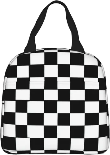 Vista 29 de Lonchera con diseño a cuadros azules aislada, bolsa térmica para almuerzo para adultos, niños, niñas, mujeres, oficina, trabajo, escuela, picnic