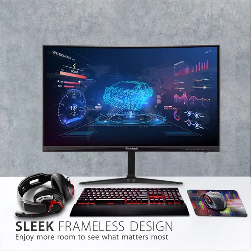 Vista 3 de ViewSonic VX2418C Monitor curvo para juegos de 24 pulgadas, 1080p, 180Hz y 1 ms para un juego suave, tecnología FreeSync Premium y cuidado ocular
