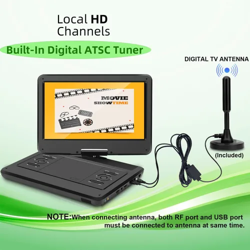 Vista 2 de Combo de reproductor de TV/DVD portátil de 16.5 pulgadas con pantalla giratoria HD de 14 pulgadas y sintonizador digital, entrada HDMI, batería
