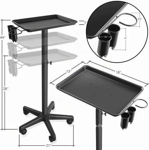 Vista 6 de Saloniture Premium Bandeja de aluminio para instrumentos, con carrito, Negro