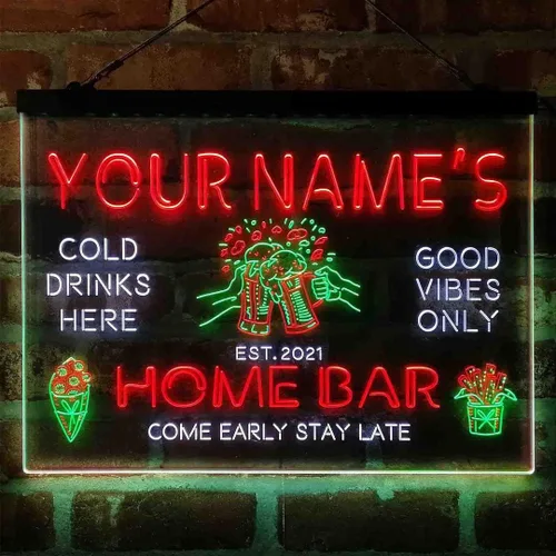Vista 16 de Tazas de cerveza personalizadas para bar en casa, letrero de luz LED de neón tricolor, nombre personalizado, fecha, texto, cita, fuente verde, rojo