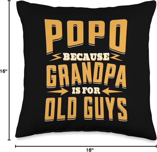Vista 4 de Popo Because Grandpa is for Old Guys Grandpa Gifts Popo Old Guys Father's Day Grandpa - Almohada de 16 x 16 pulgadas, multicolor