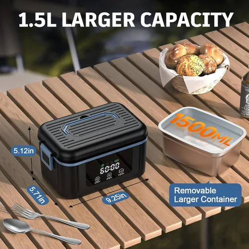 Vista 3 de Fiambrera eléctrica inalámbrica para adultos, hombres y mujeres, lonchera calentada con batería con contenedor de 1.5 L, lonchera autocalentable