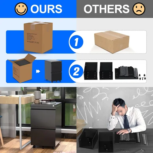Vista 5 de METAN - Archivador de 2 cajones con cerradura, móvil para debajo del escritorio, archivador para oficina tamaño legal/carta, totalmente ensamblado