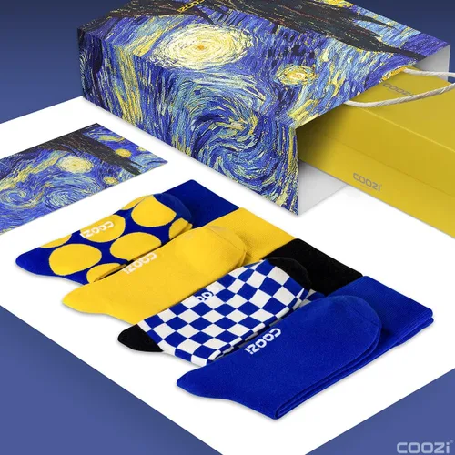Vista 2 de coozi 4-Pair Socks Ensemble Gift BagBox Van Gogh Art Inspiration Combed Cotton Super Stretchy All Dress Code MensWomens