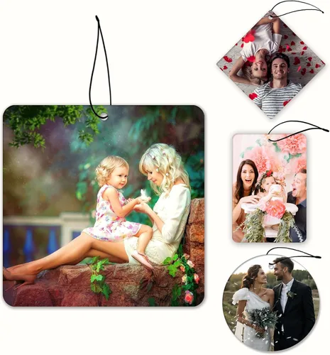 Vista 8 de Ambientador personalizado para coche Ambientadores personalizados para coche con imágenes, accesorios para coche para hombres, novios, familia