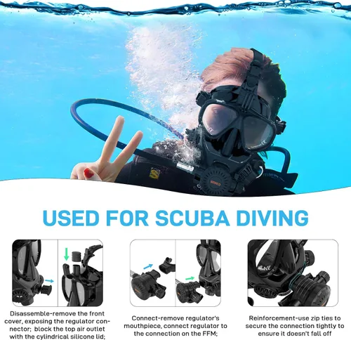 Vista 3 de Máscara de buceo de cara completa, soporte de buceo y esnórquel, máscara de esnórquel de cara completa, máscara de buceo ajustable con soporte