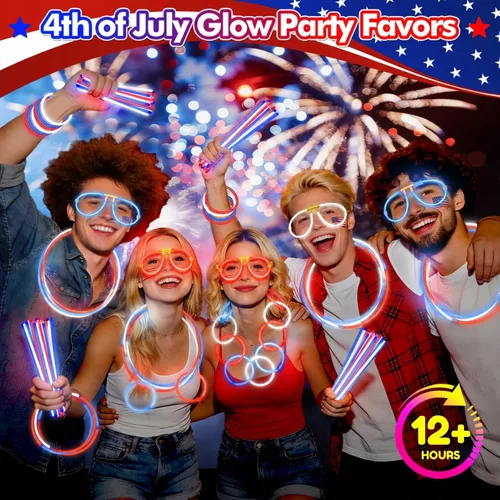 Vista 3 de BUDI 467 piezas de palos brillantes para fiestas para niños y adultos, suministros de fiesta que brillan en la oscuridad, accesorios para el 4