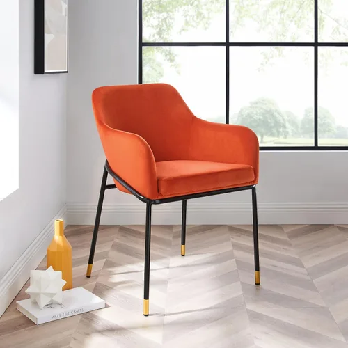 Vista 2 de [Usado] Modway EEI-4671-BLK-ORA Jovi Performance - Sillón de comedor de terciopelo, color negro y naranja