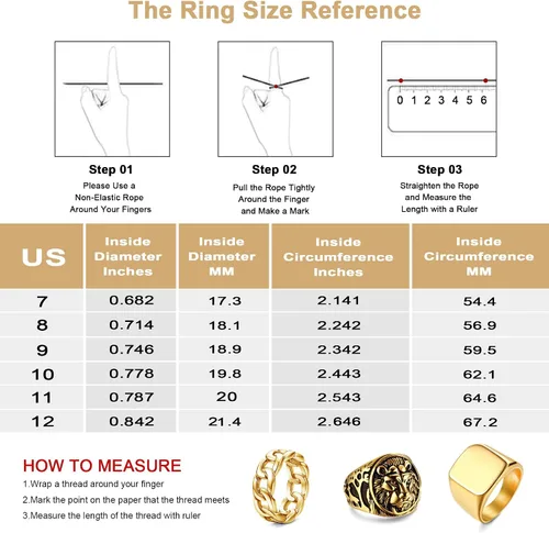 Vista 2 de HANPABUM 3 anillos chapados en oro de 14 quilates para hombres y mujeres, anillo grueso de eslabones cubanos, talla 7-15, Oro