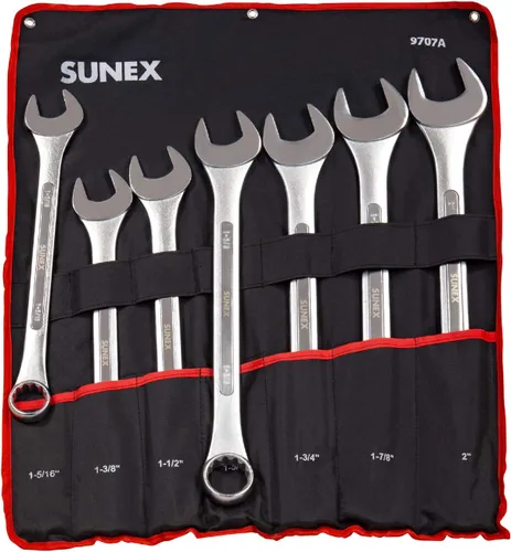 Vista 2 de Sunex Tools 9707 - Llave de fracción jumbo, juego de 7 piezas, acero al cromo molibdeno, rojo, negro