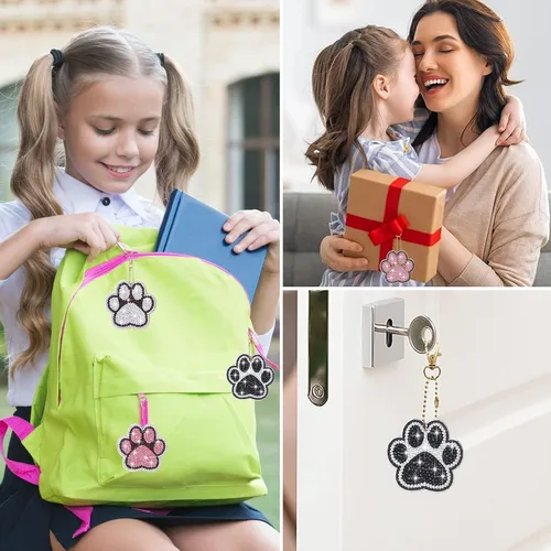 Vista 7 de YLOLUL 16 llaveros con forma de pata de perro con forma de pata de perro, kits de llaveros de arte de diamantes de doble cara para principiantes